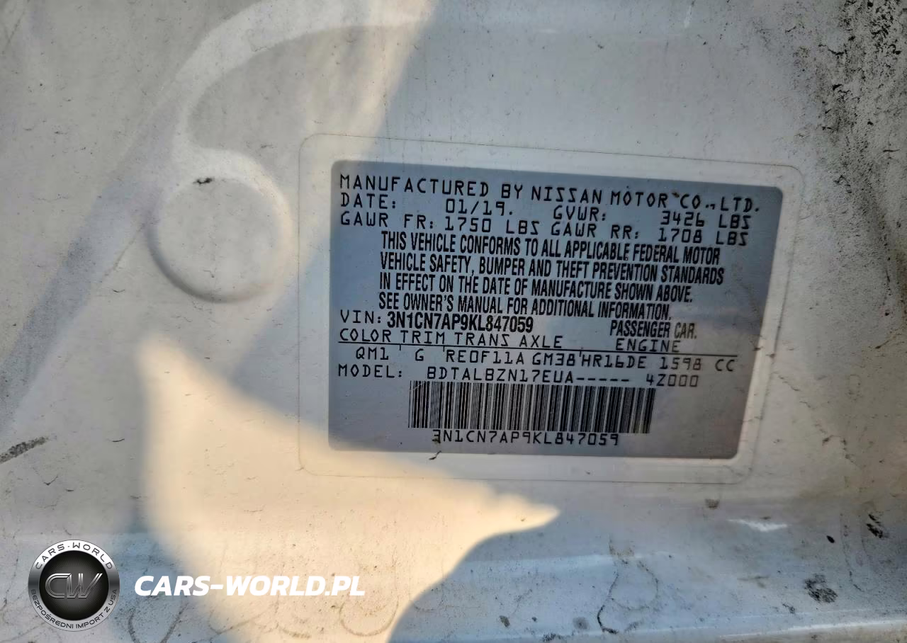 2019 Nissan Versa Sv VIN:3N1CN7AP9KL847059 - 12