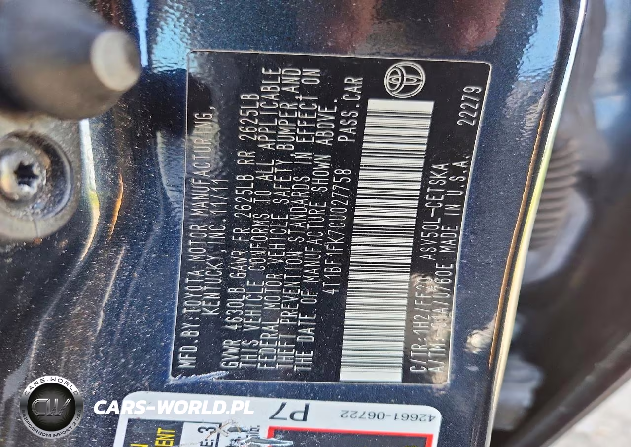 2012 Toyota Camry Se VIN:4T1BF1FK7CU027758 - 12