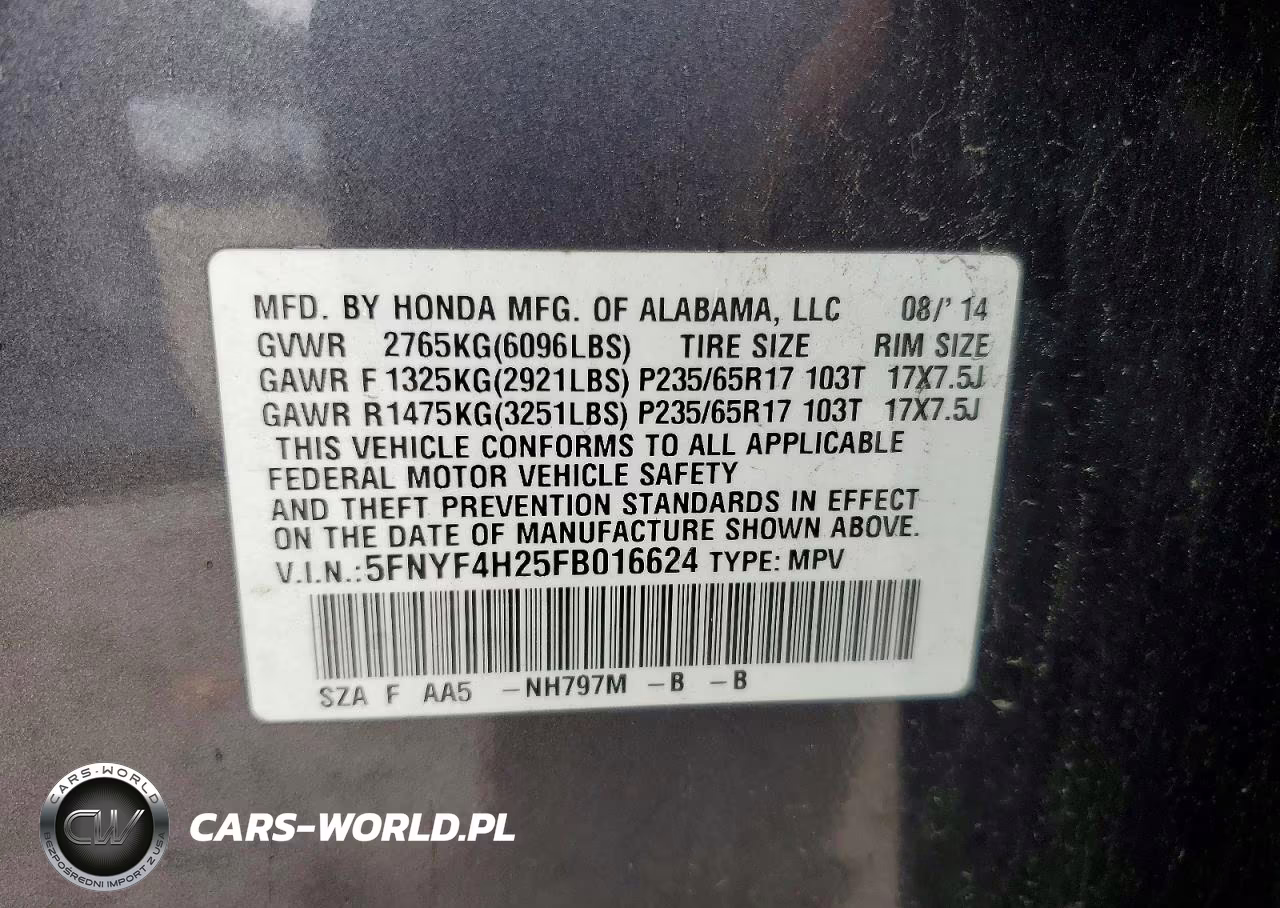 2015 Honda Pilot Lx VIN:5FNYF4H25FB016624 - 13