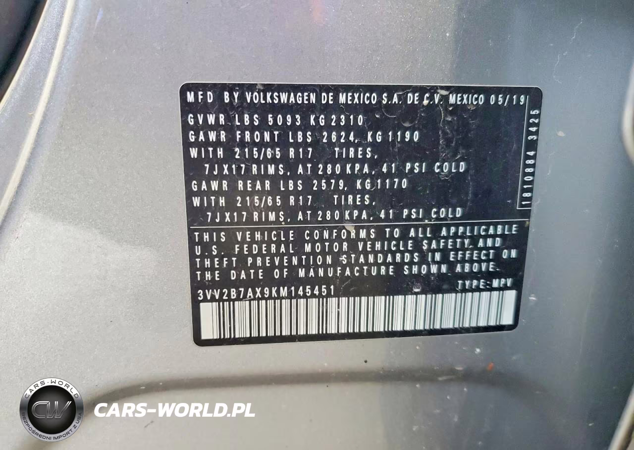 2019 Volkswagen Tiguan Se VIN:3VV2B7AX9KM145451 - 13