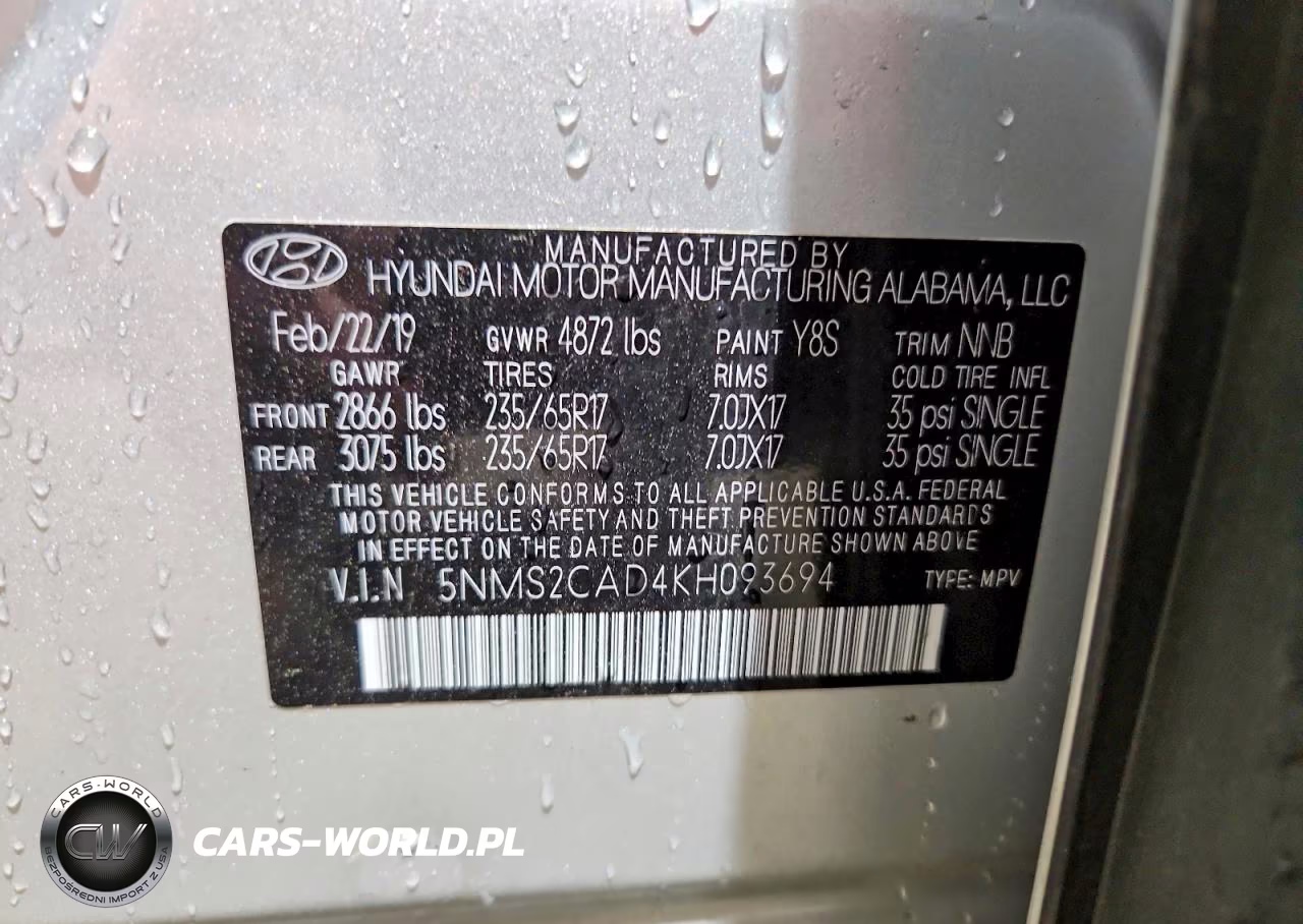 2019 Hyundai Santa Fe Se VIN:5NMS2CAD4KH093694 - 13