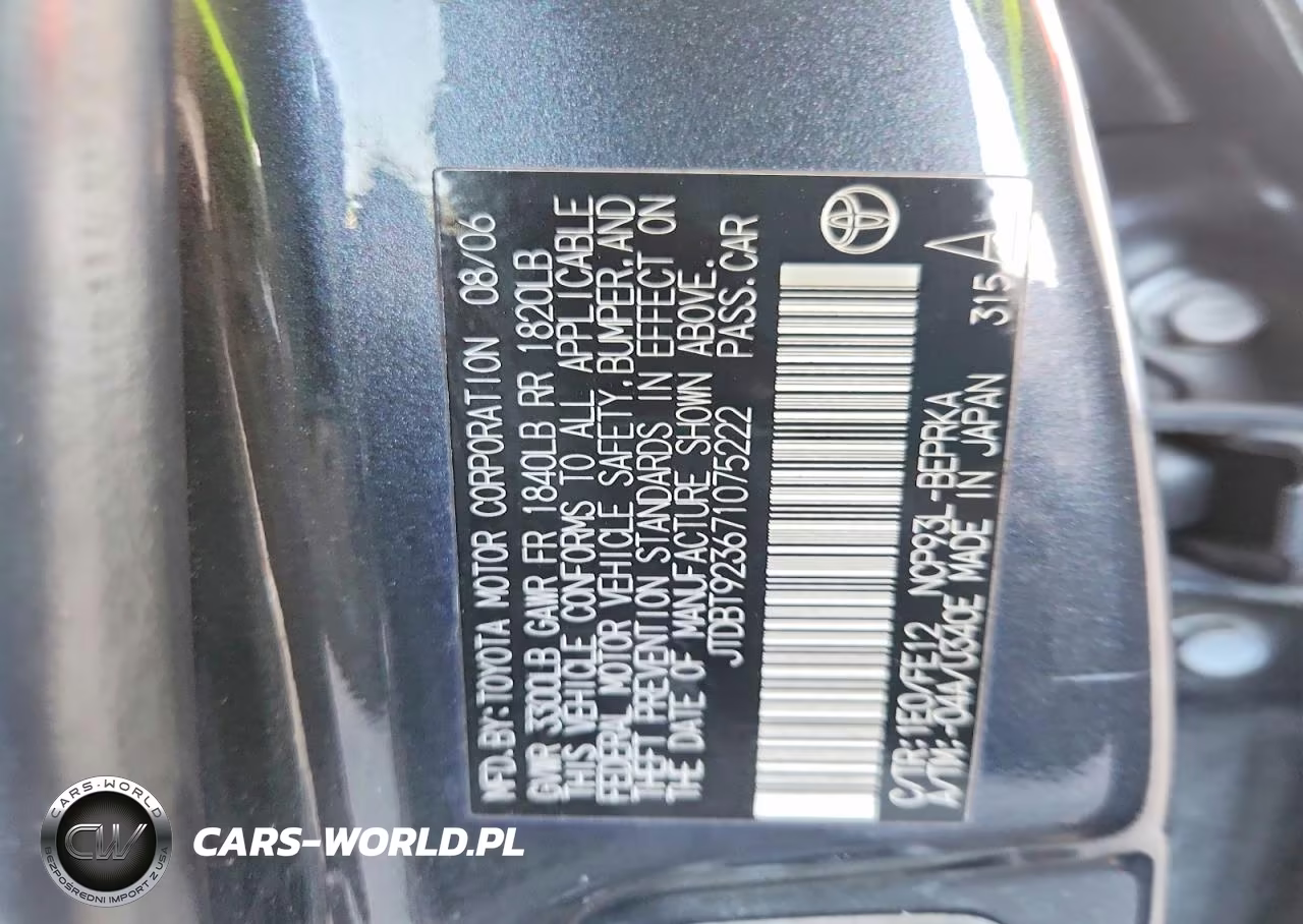 2007 Toyota Yaris Base VIN:JTDBT923671075222 - 12