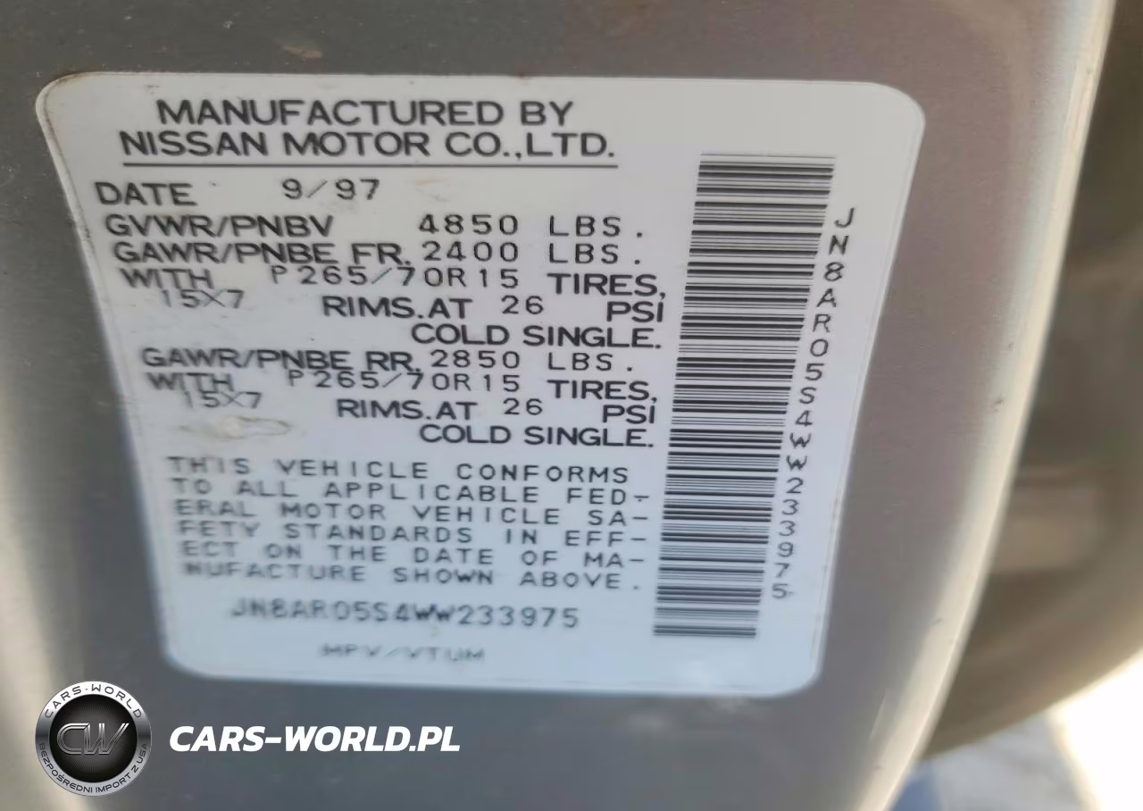 1998 Nissan Pathfinder Xe VIN:JN8AR05S4WW233975 - 12