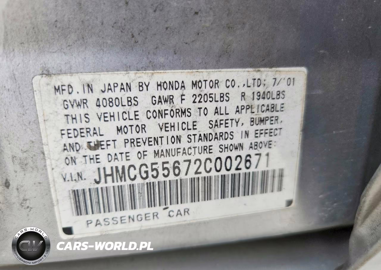 2002 Honda Accord Ex VIN:JHMCG55672C002671 - 13