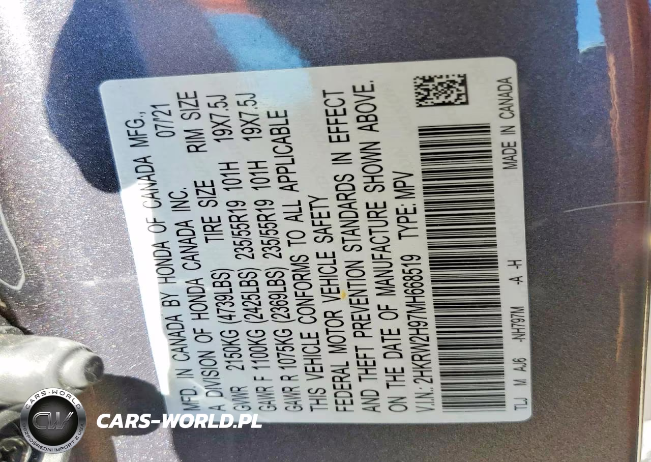 2021 Honda Cr-V Touring VIN:2HKRW2H97MH668519 - 13