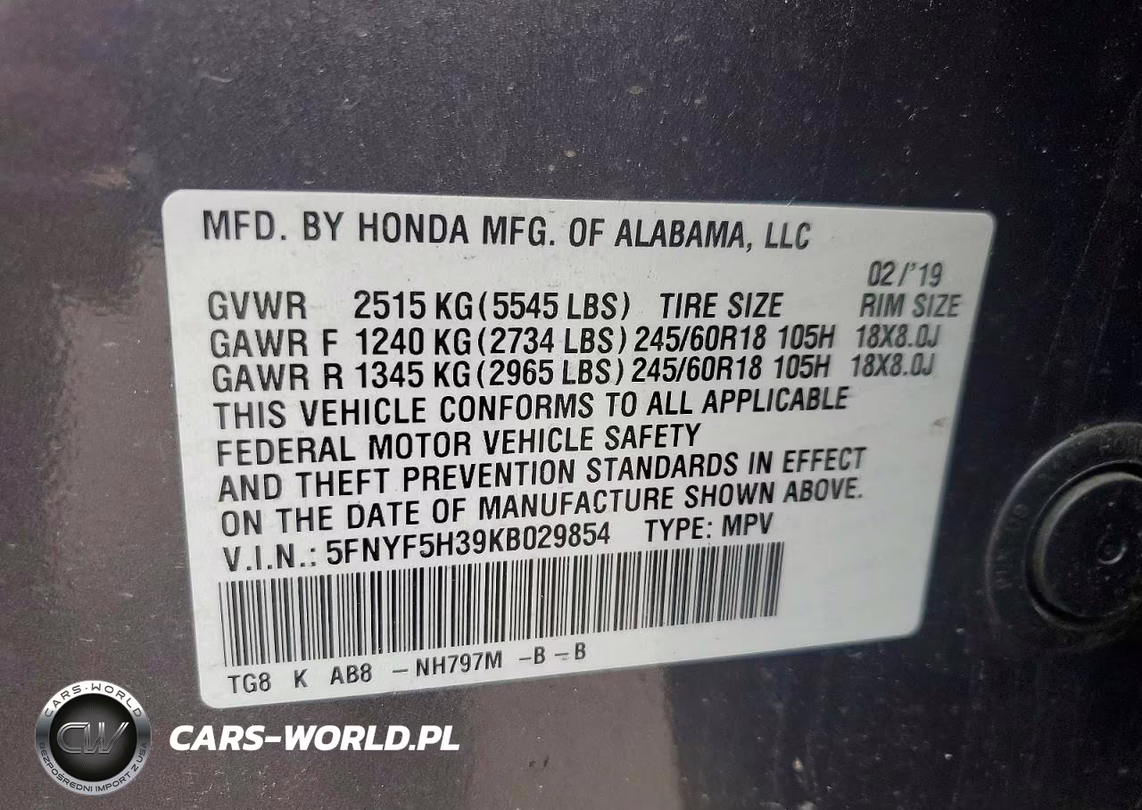 2019 Honda Pilot Ex VIN:5FNYF5H39KB029854 - 13