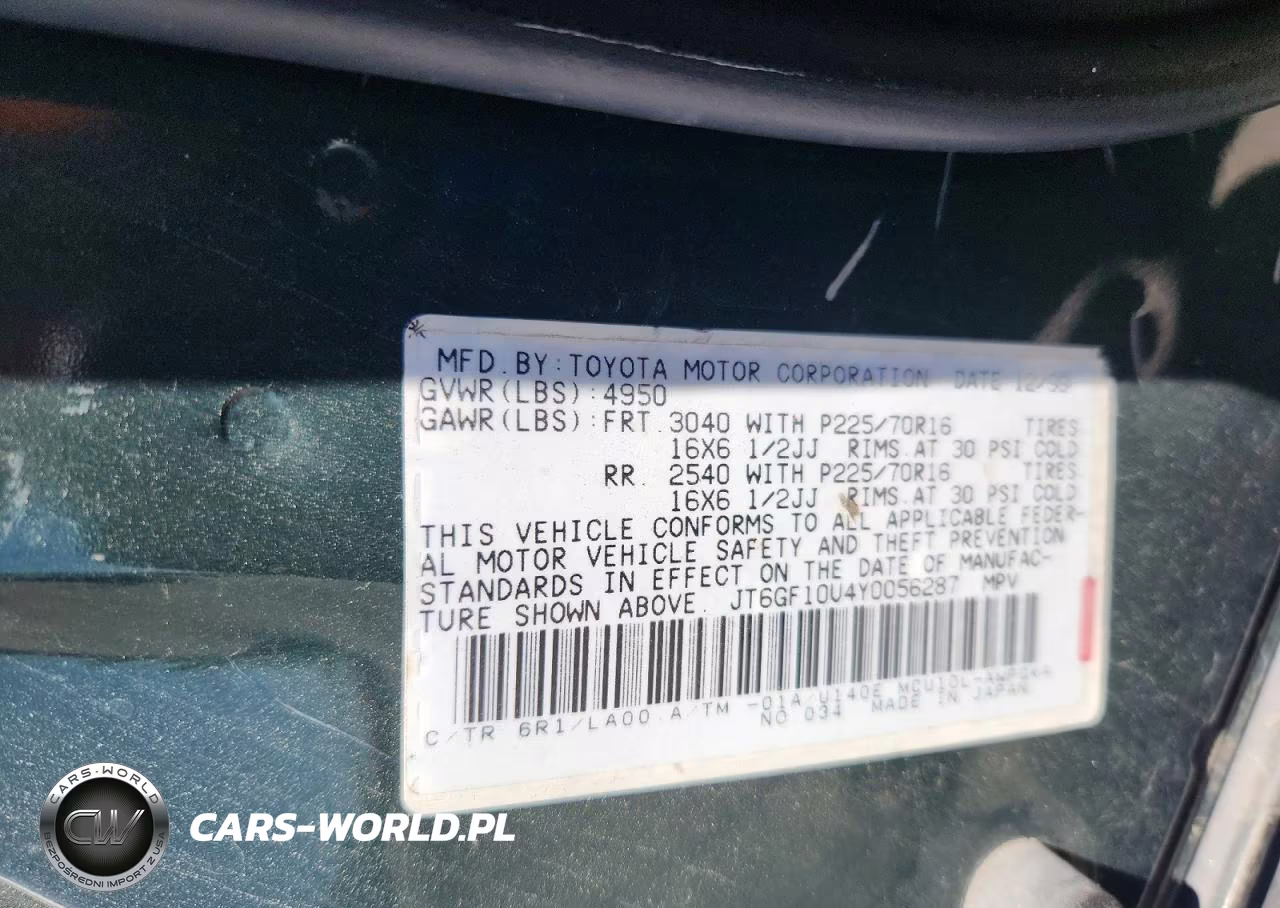 2000 Lexus Rx 300 VIN:JT6GF10U4Y0056287 - 12
