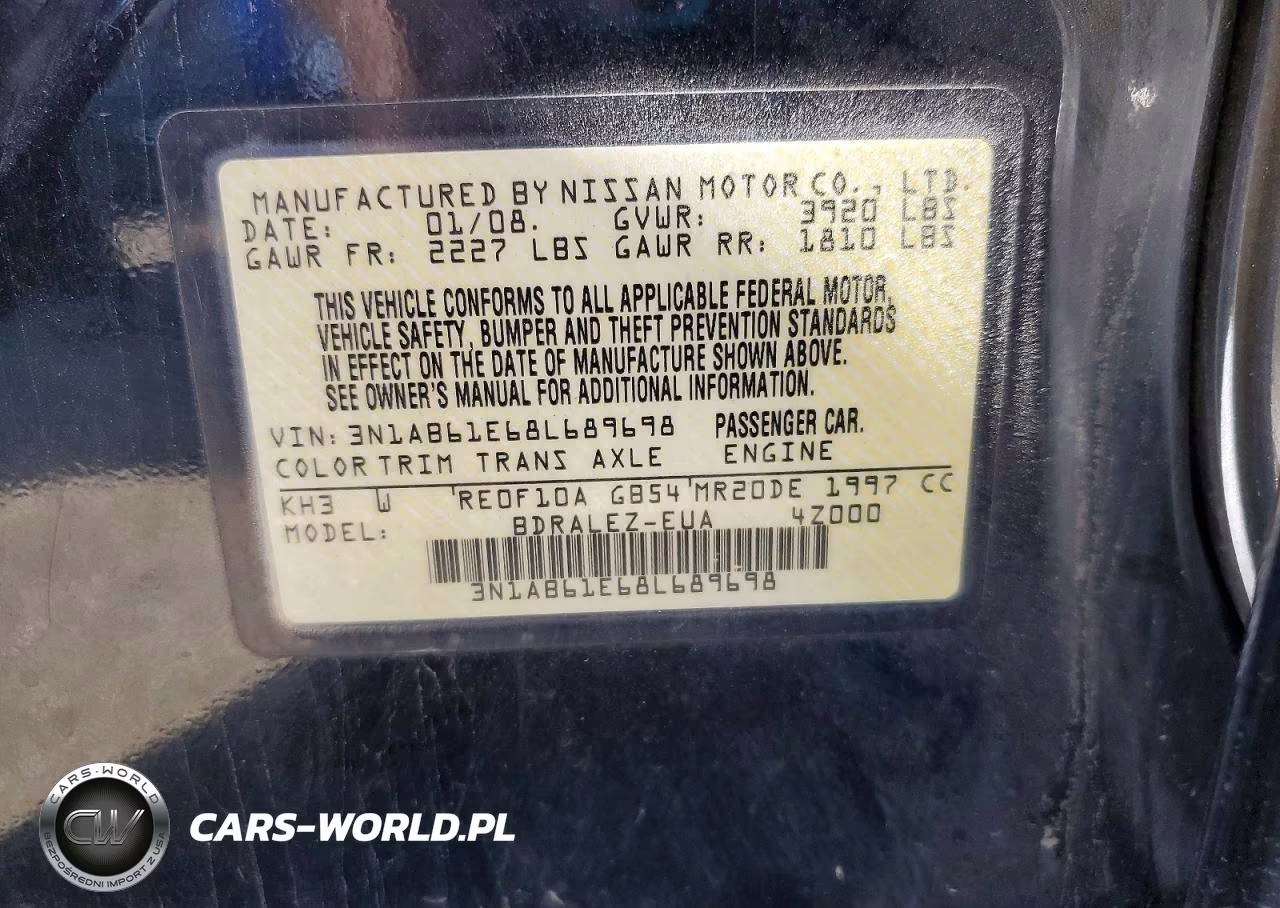 2008 Nissan Sentra 2.0 VIN:3N1AB61E68L689698 - 12
