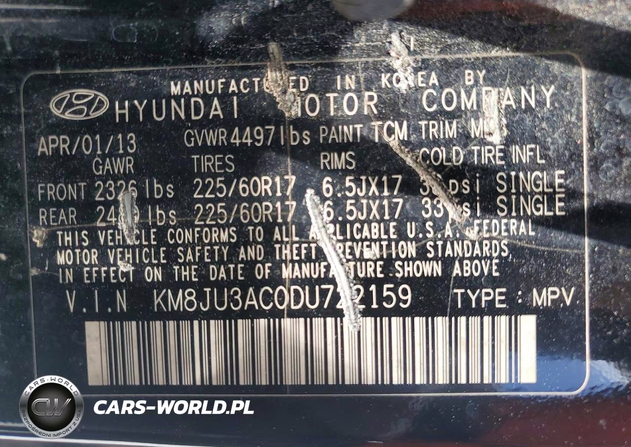 2013 Hyundai Tucson Gls VIN:KM8JU3AC0DU722159 - 13