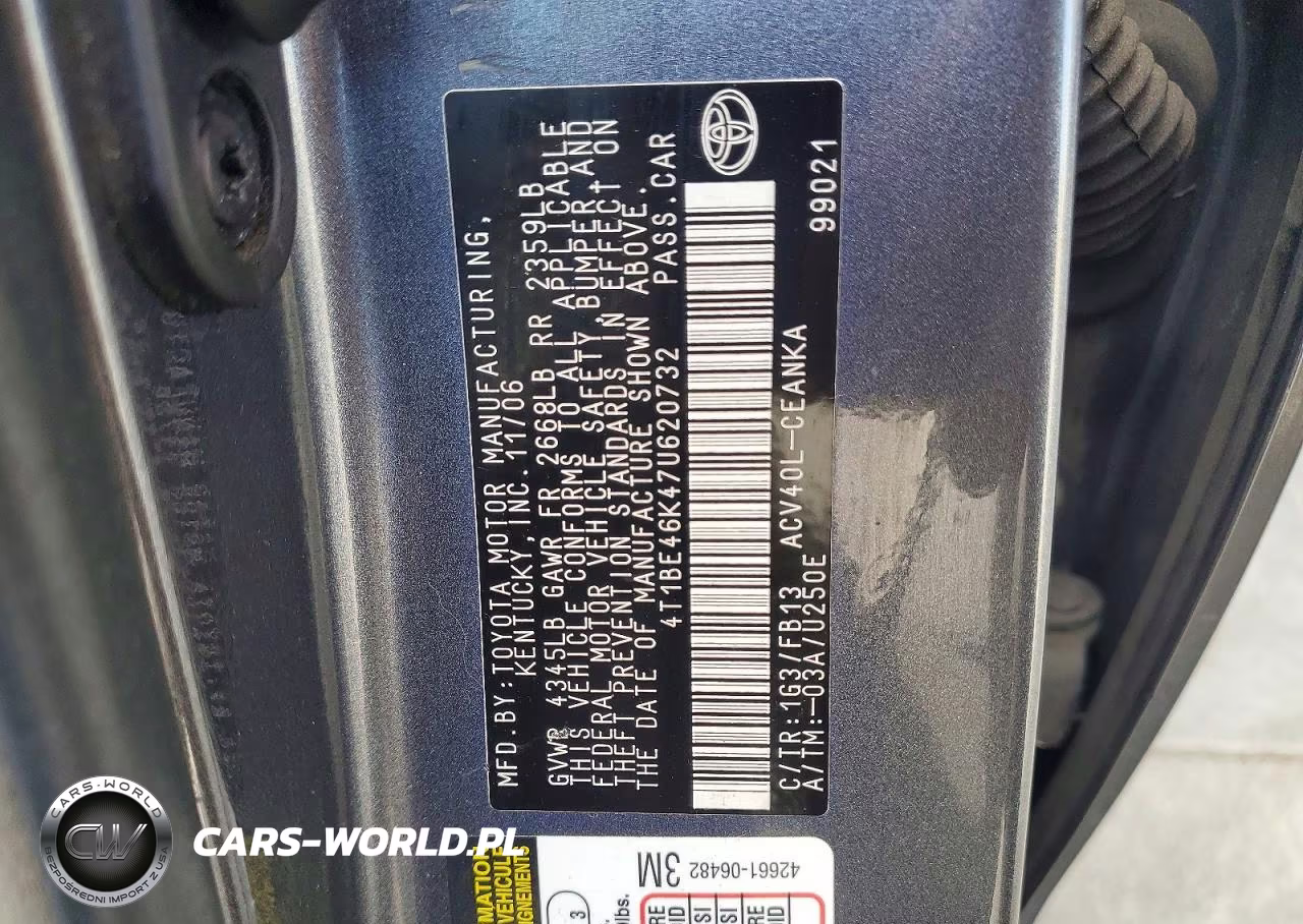 2007 Toyota Camry Le VIN:4T1BE46K47U620732 - 13