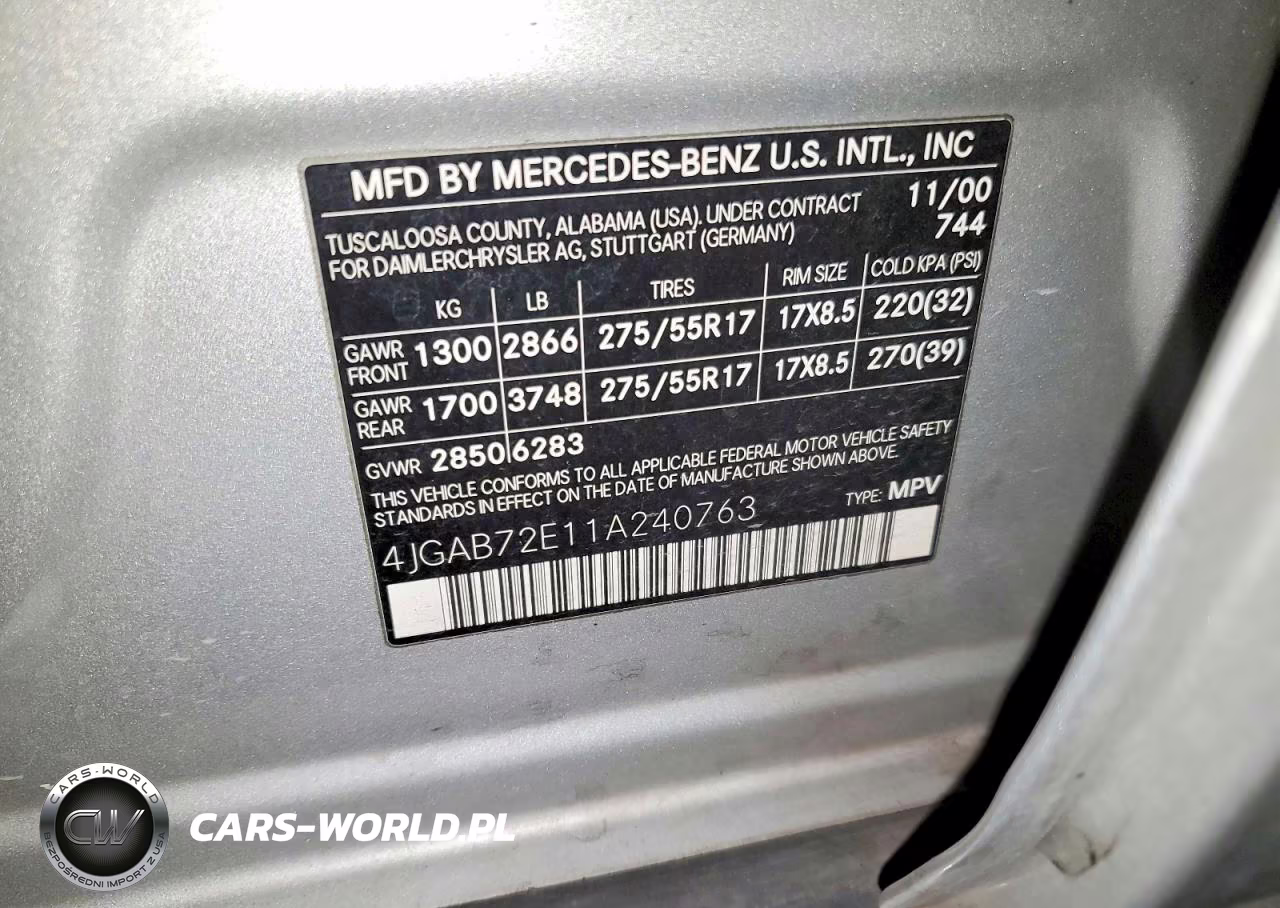 2001 Mercedes-Benz Ml 430 VIN:4JGAB72E11A240763 - 13
