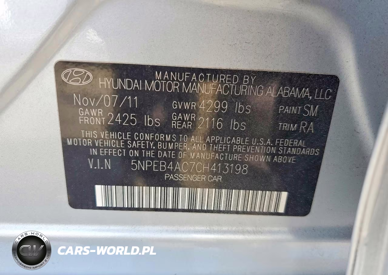 2012 Hyundai Sonata Gls VIN:5NPEB4AC7CH413198 - 12