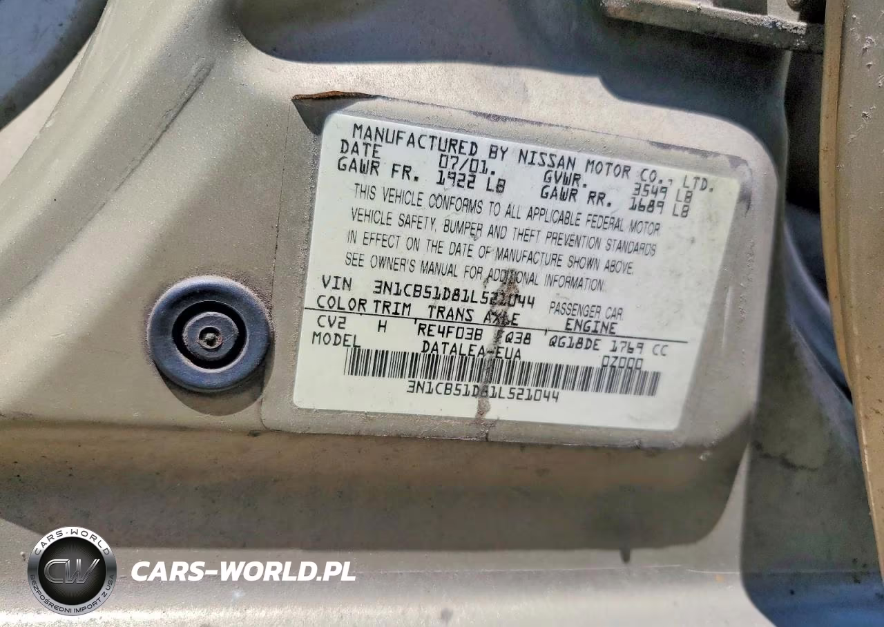 2001 Nissan Sentra Xe VIN:3N1CB51D81L521044 - 13