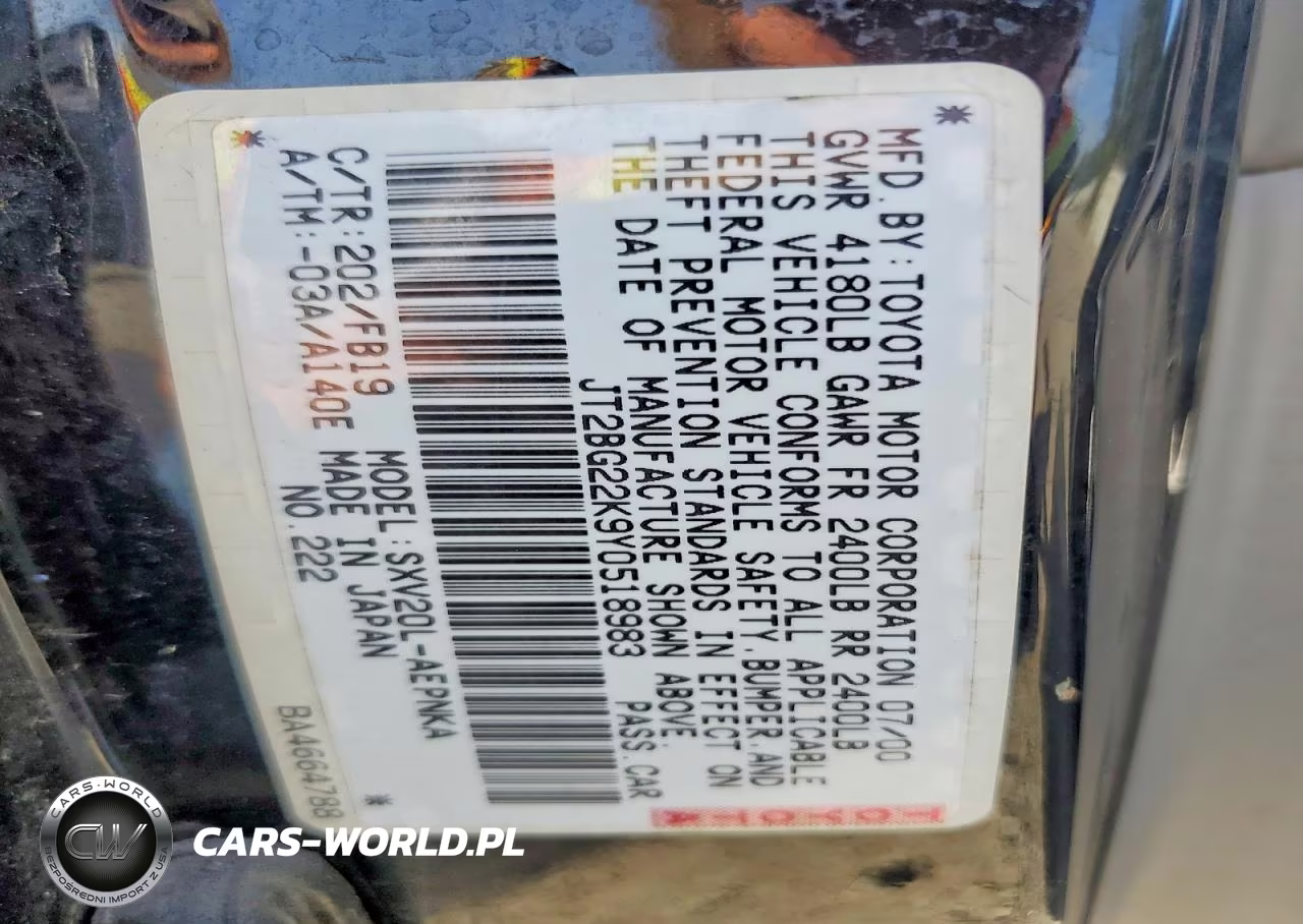 2000 Toyota Camry Le VIN:JT2BG22K9Y0518983 - 12