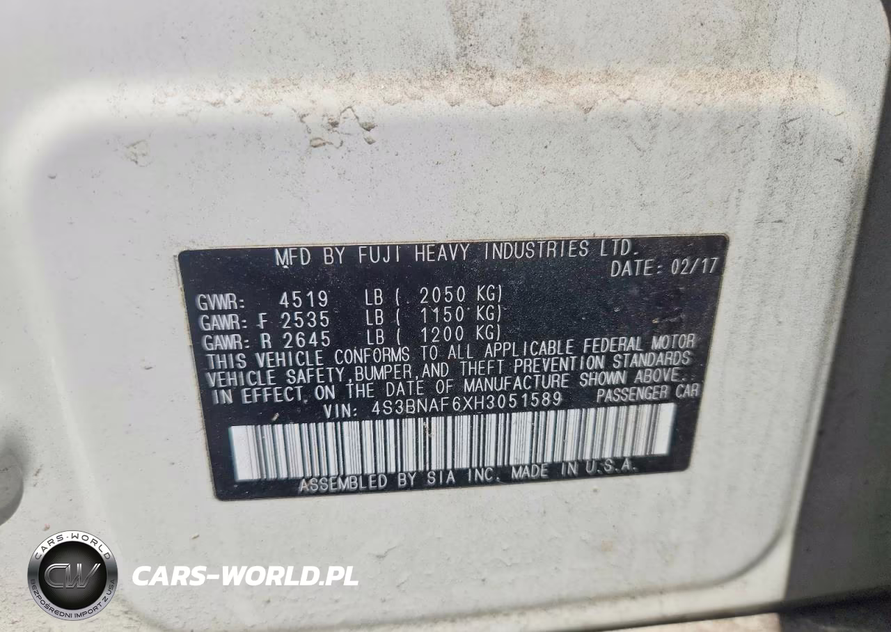 2017 Subaru Legacy 2.5I Premium VIN:4S3BNAF6XH3051589 - 12