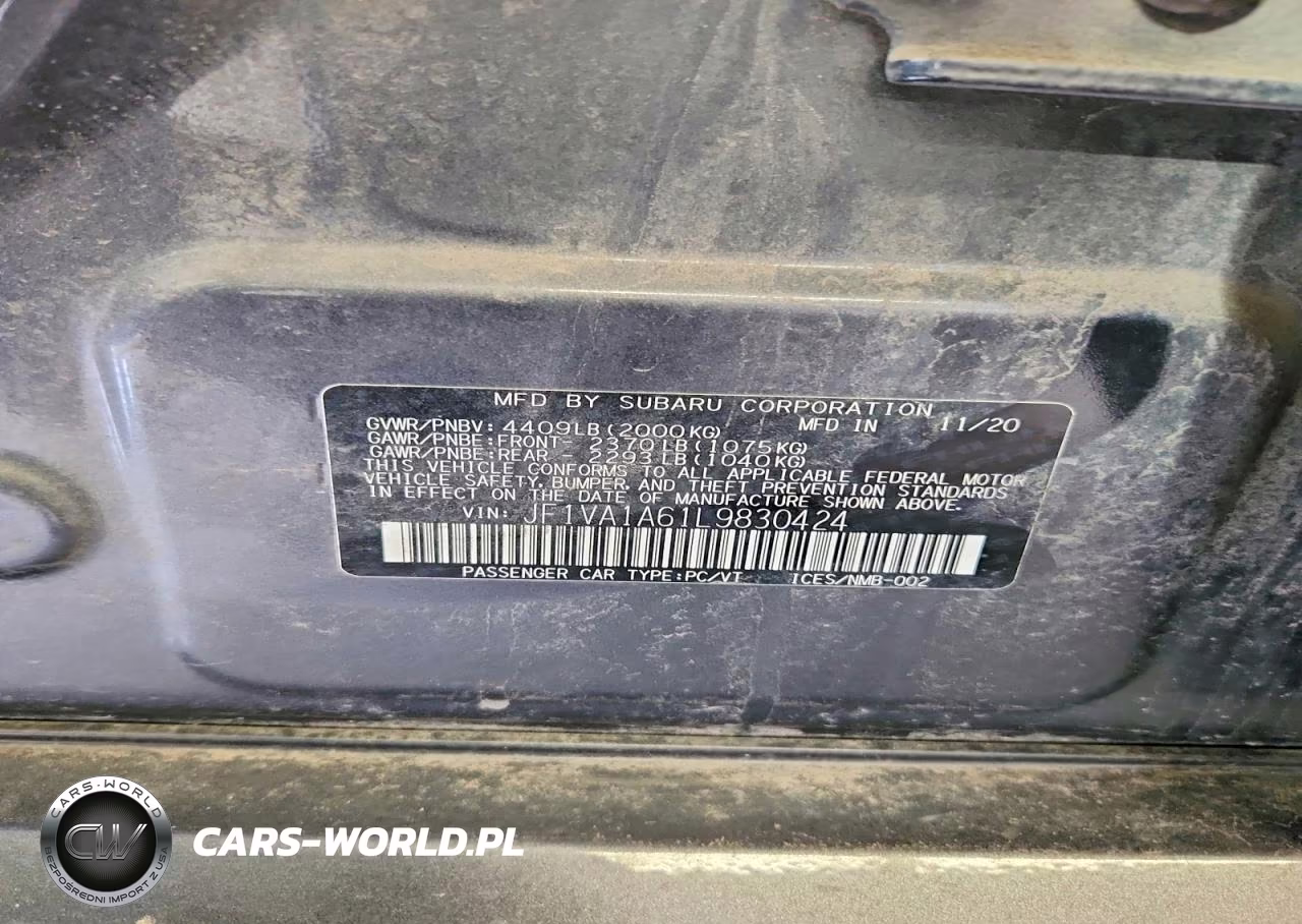 2020 Subaru Wrx VIN:JF1VA1A61L9830424 - 12