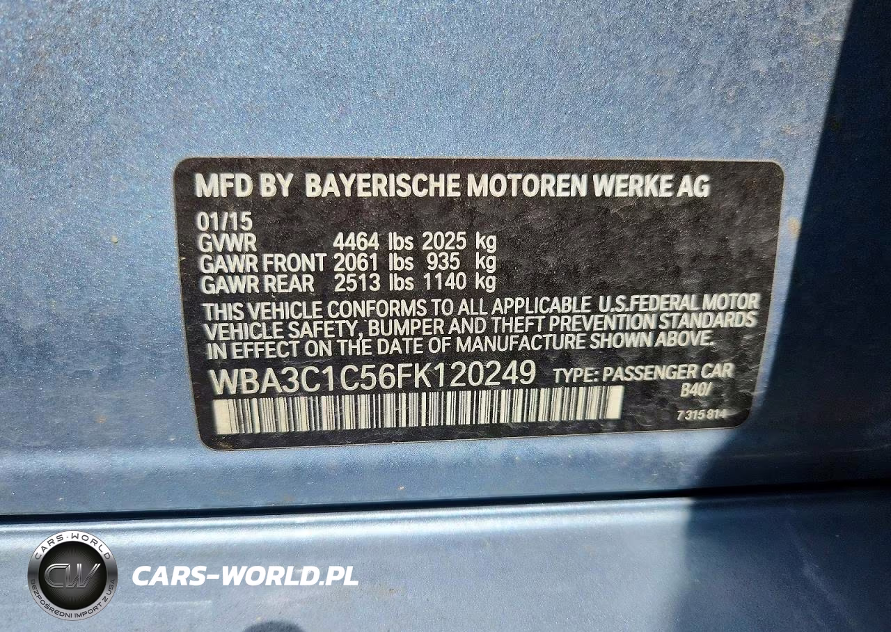 2015 BMW 328 I Sulev VIN:WBA3C1C56FK120249 - 12