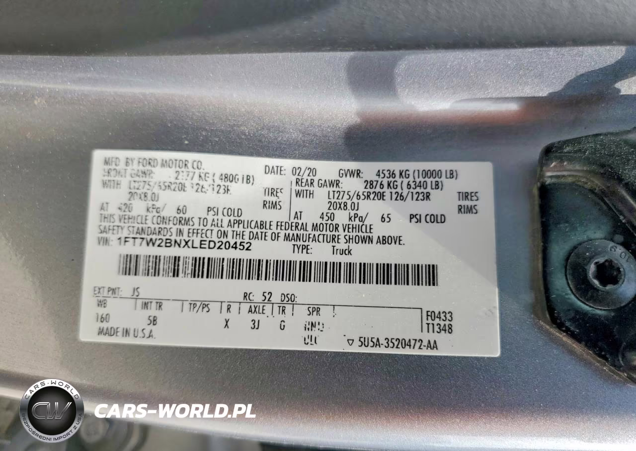 2020 Ford F250 Super Duty VIN:1FT7W2BNXLED20452 - 12