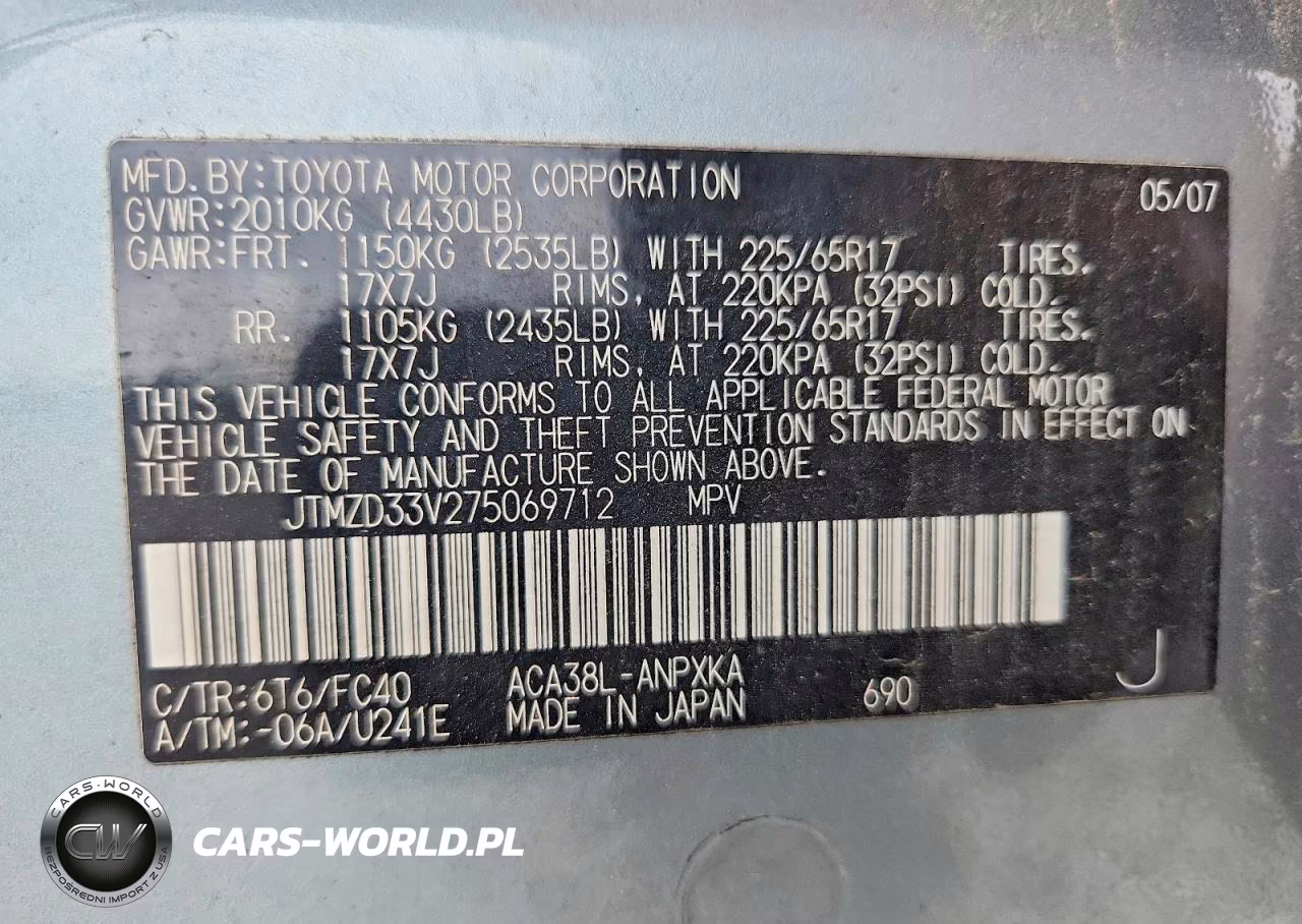 2007 Toyota Rav4 Base VIN:JTMZD33V275069712 - 12