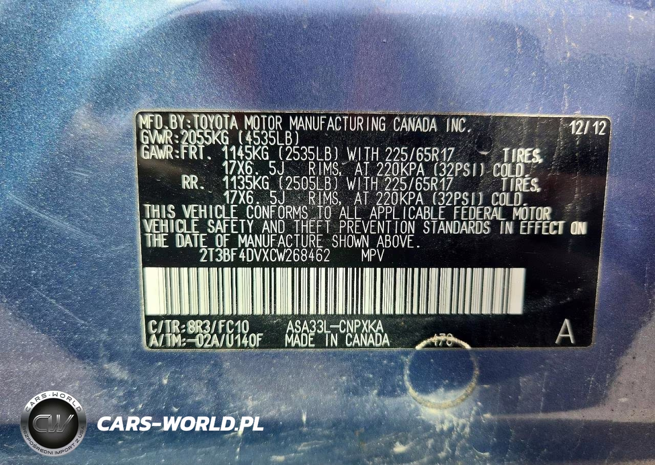2012 Toyota Rav4 Base VIN:2T3BF4DVXCW268462 - 13