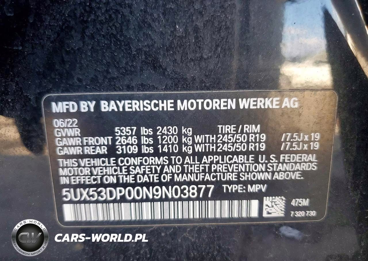 2022 BMW X3 xDrive30I VIN:5UX53DP00N9N03877 - 13