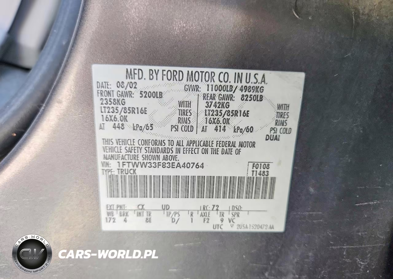 2003 Ford F350 Super Duty VIN:1FTWW33F83EA40764 - 13