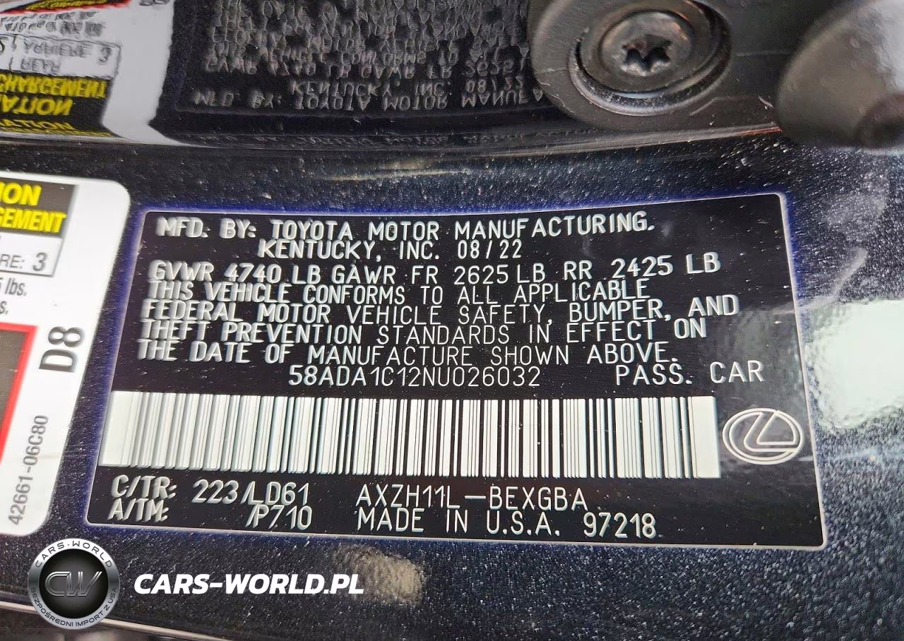 2022 Lexus Es 300H Base VIN:58ADA1C12NU026032 - 12