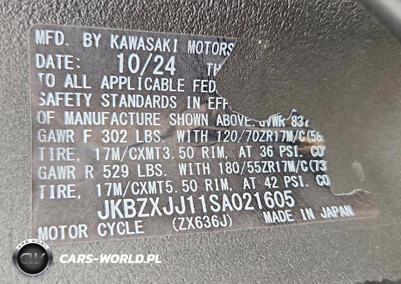 2025 Kawasaki Zx636 K VIN:JKBZXJJ11SA021605 - 9