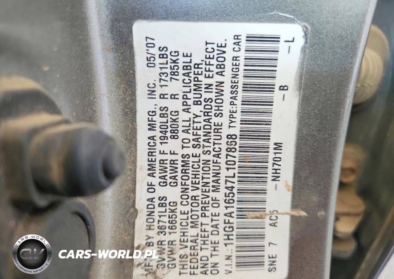 2007 Honda Civic Lx VIN:1HGFA16547L107868 - 13