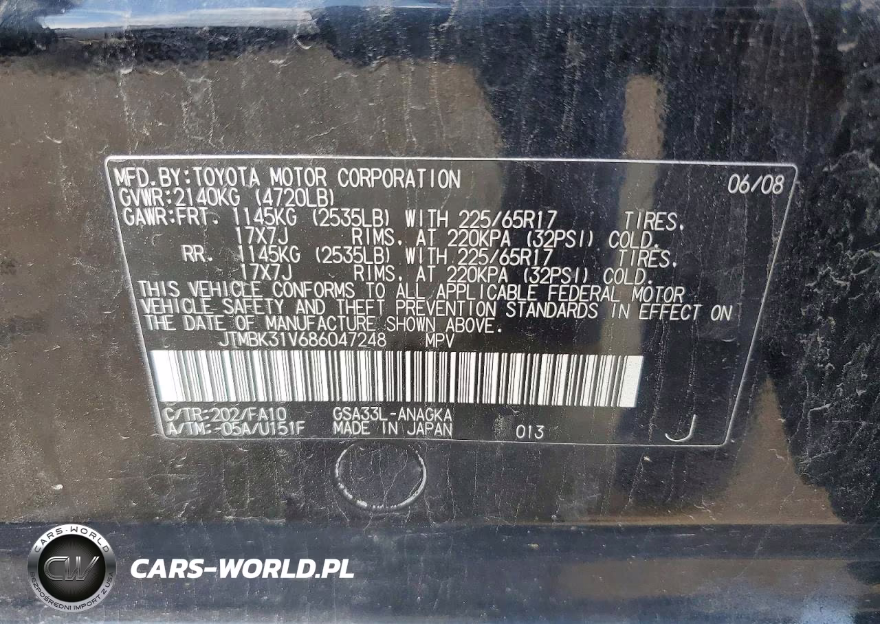 2008 Toyota Rav4 Limited VIN:JTMBK31V686047248 - 13