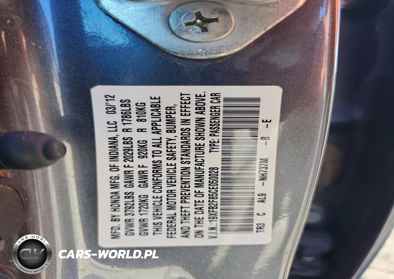 2012 Honda Civic Ex VIN:19XFB2F85CE050028 - 12