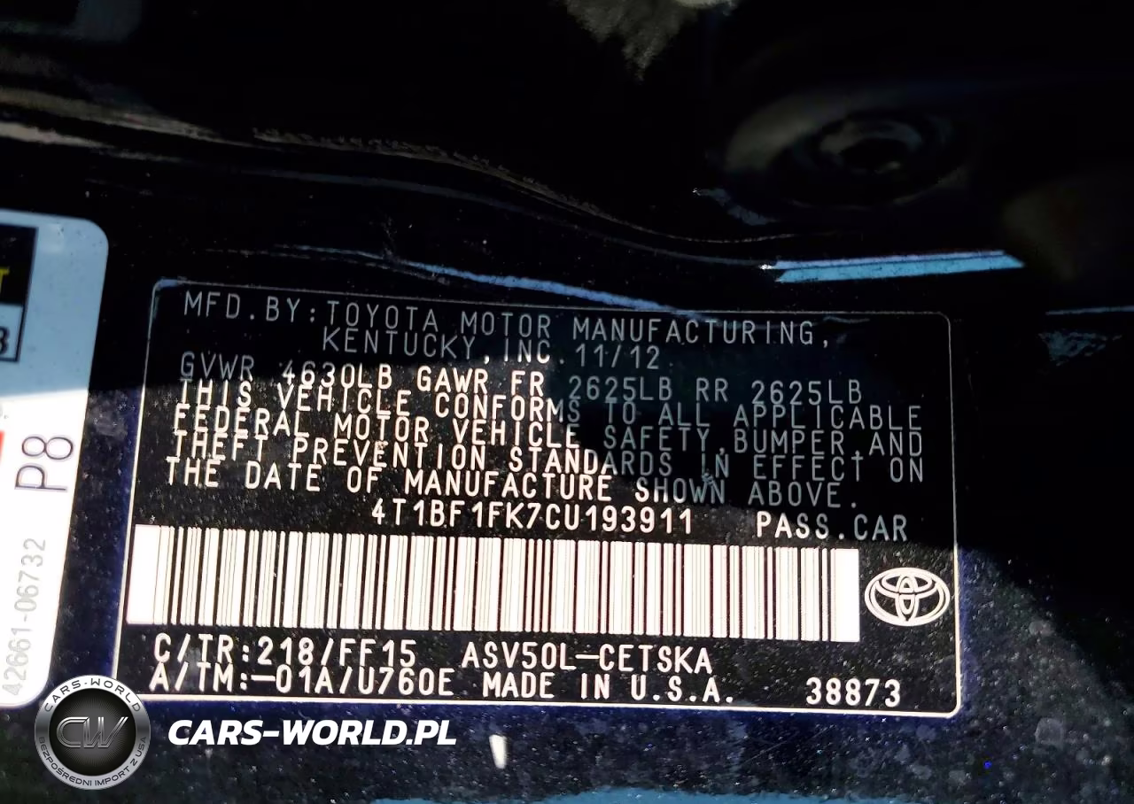2012 Toyota Camry Se Sport Limited Edition VIN:4T1BF1FK7CU193911 - 12