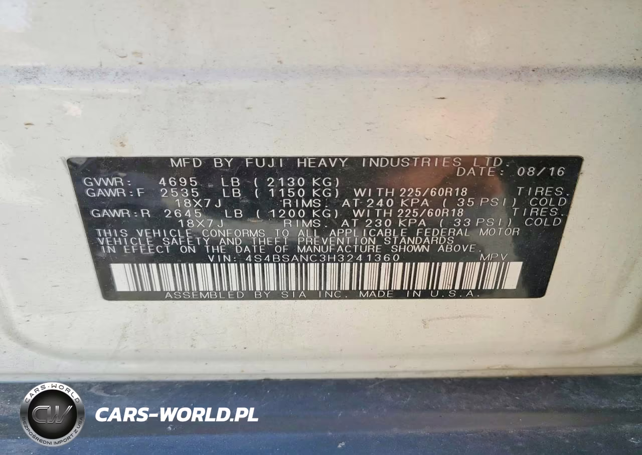 2017 Subaru Outback 2.5I Limited VIN:4S4BSANC3H3241360 - 13
