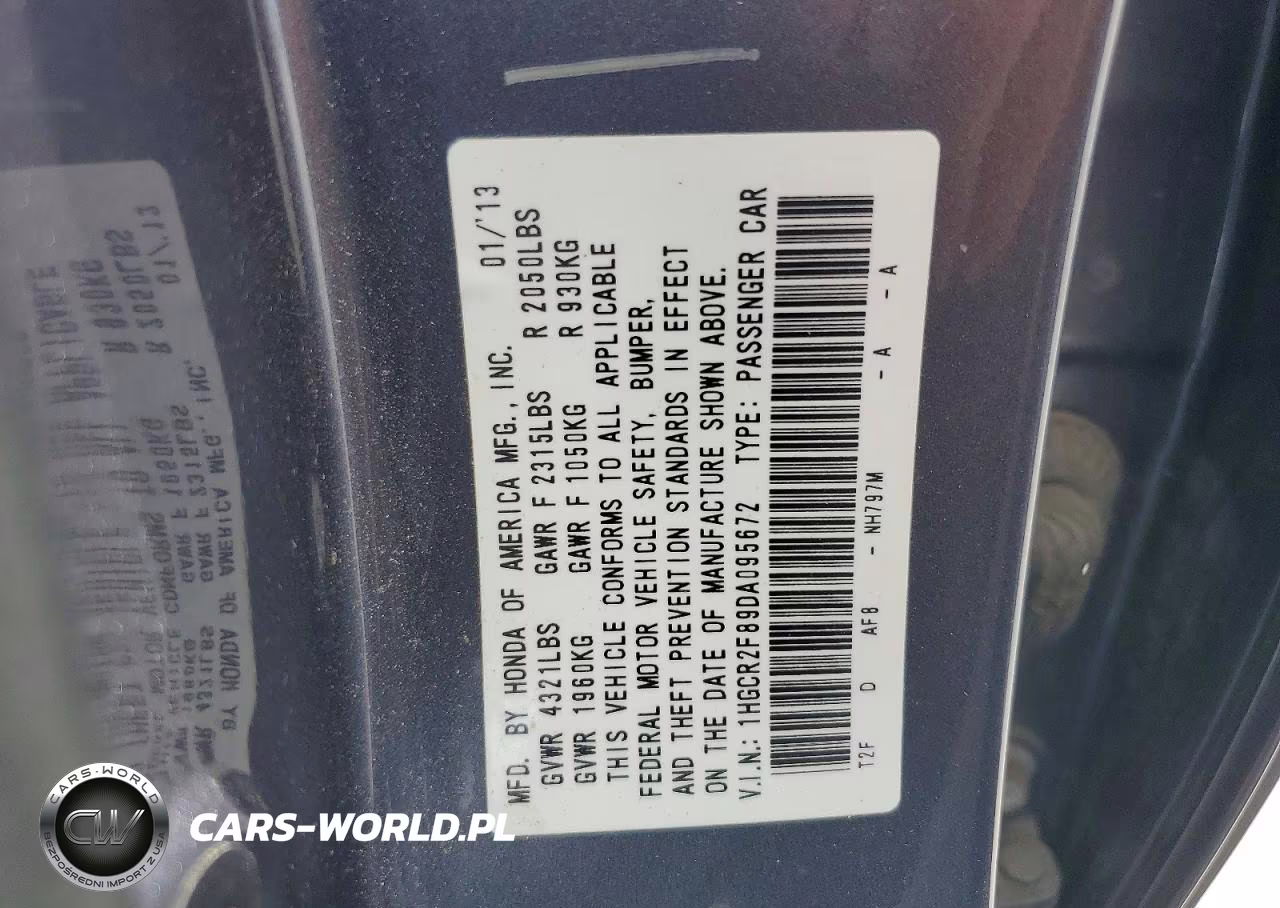 2013 Honda Accord Exl VIN:1HGCR2F89DA095672 - 13