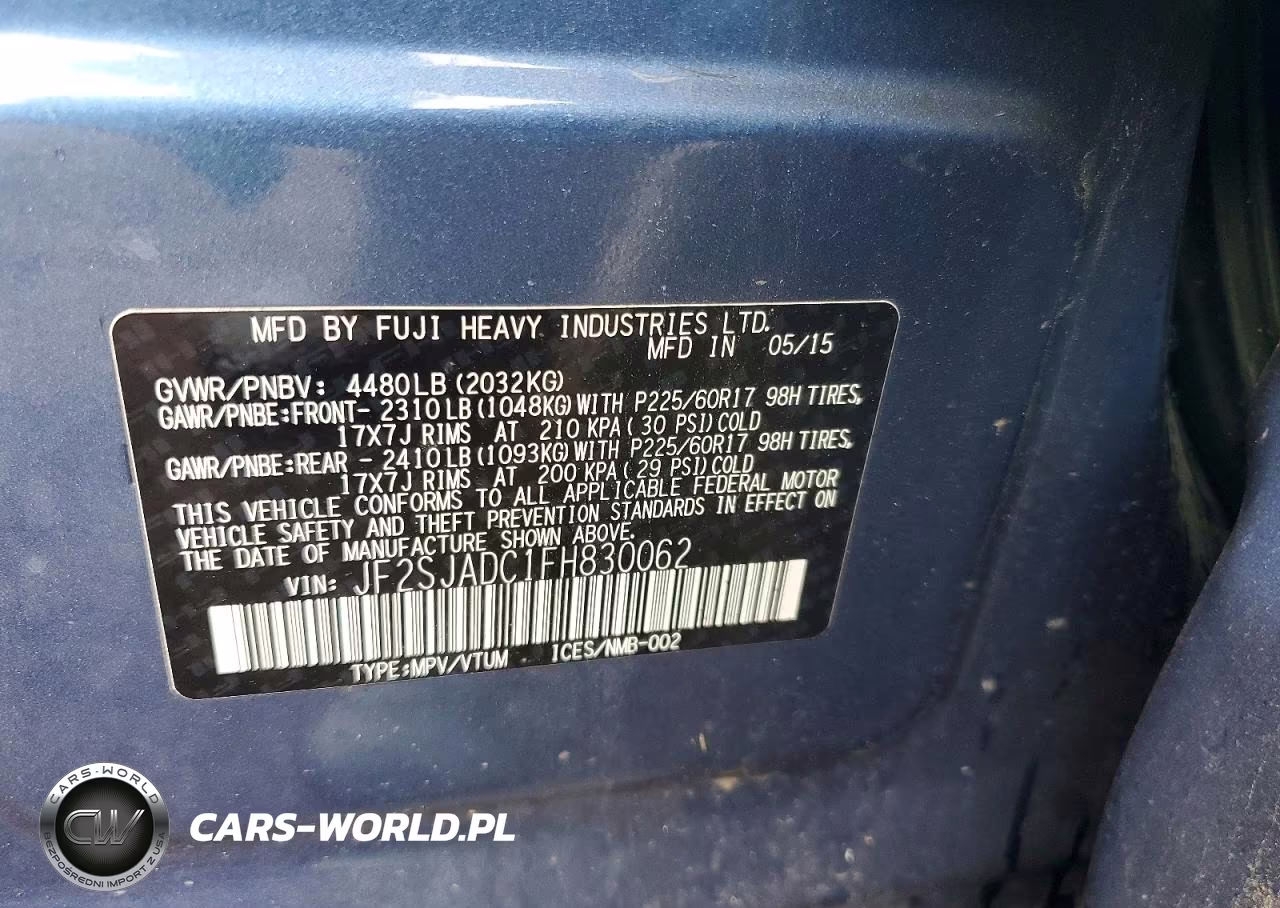 2015 Subaru Forester 2.5I Premium VIN:JF2SJADC1FH830062 - 13