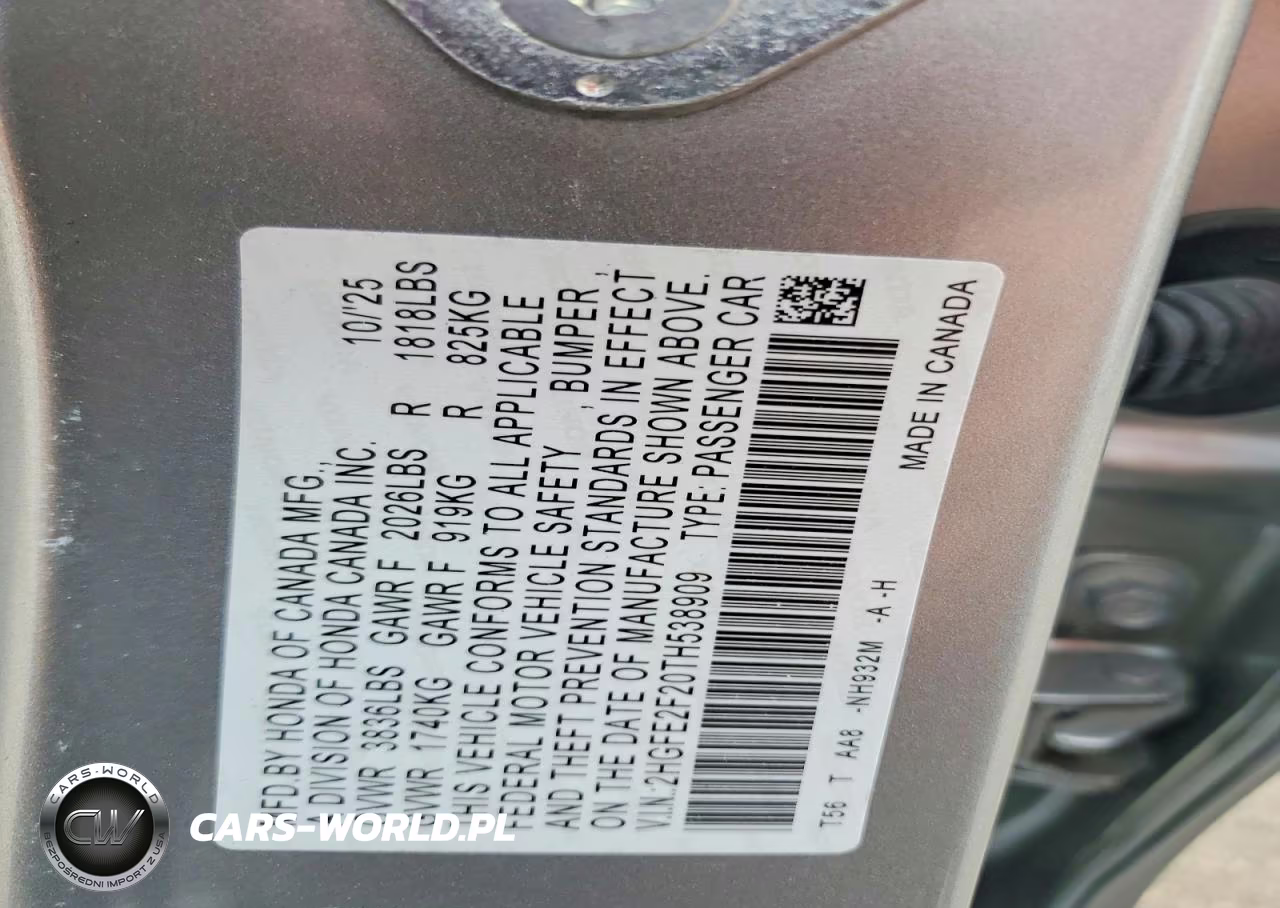 2026 Honda Civic Lx VIN:2HGFE2F20TH538909 - 12