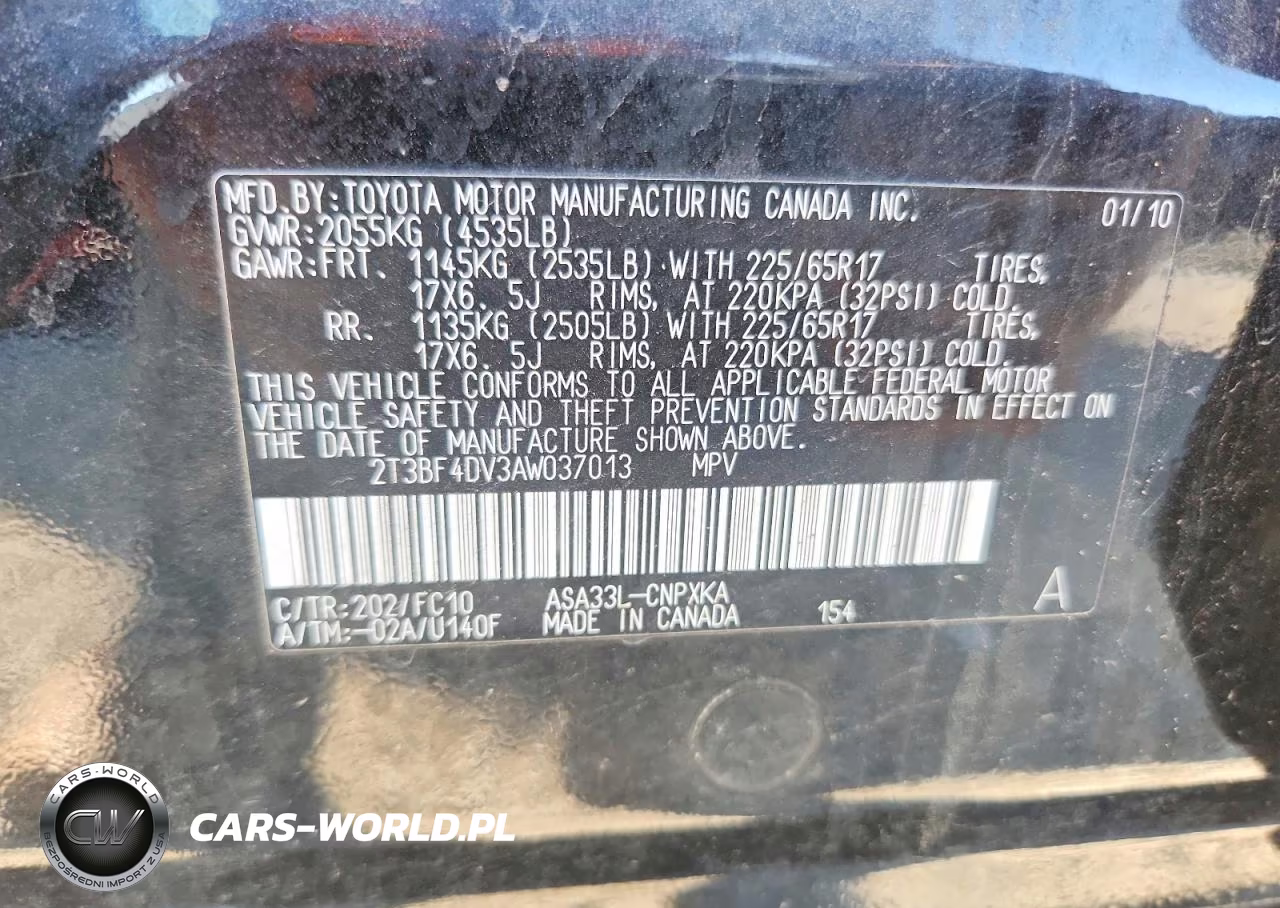 2010 Toyota Rav4 Base VIN:2T3BF4DV3AW037013 - 13