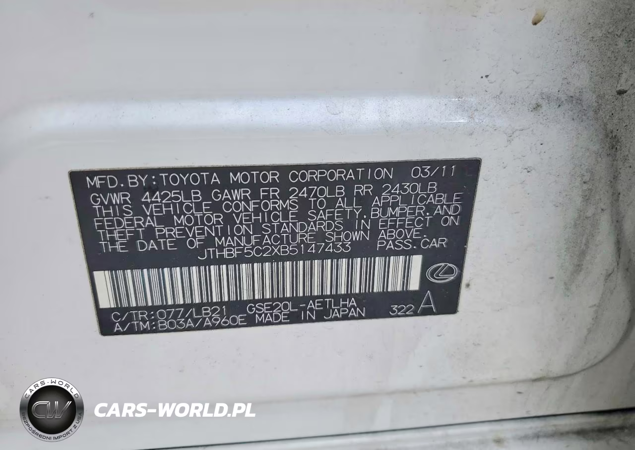 2011 Lexus Is 250 VIN:JTHBF5C2XB5147433 - 12
