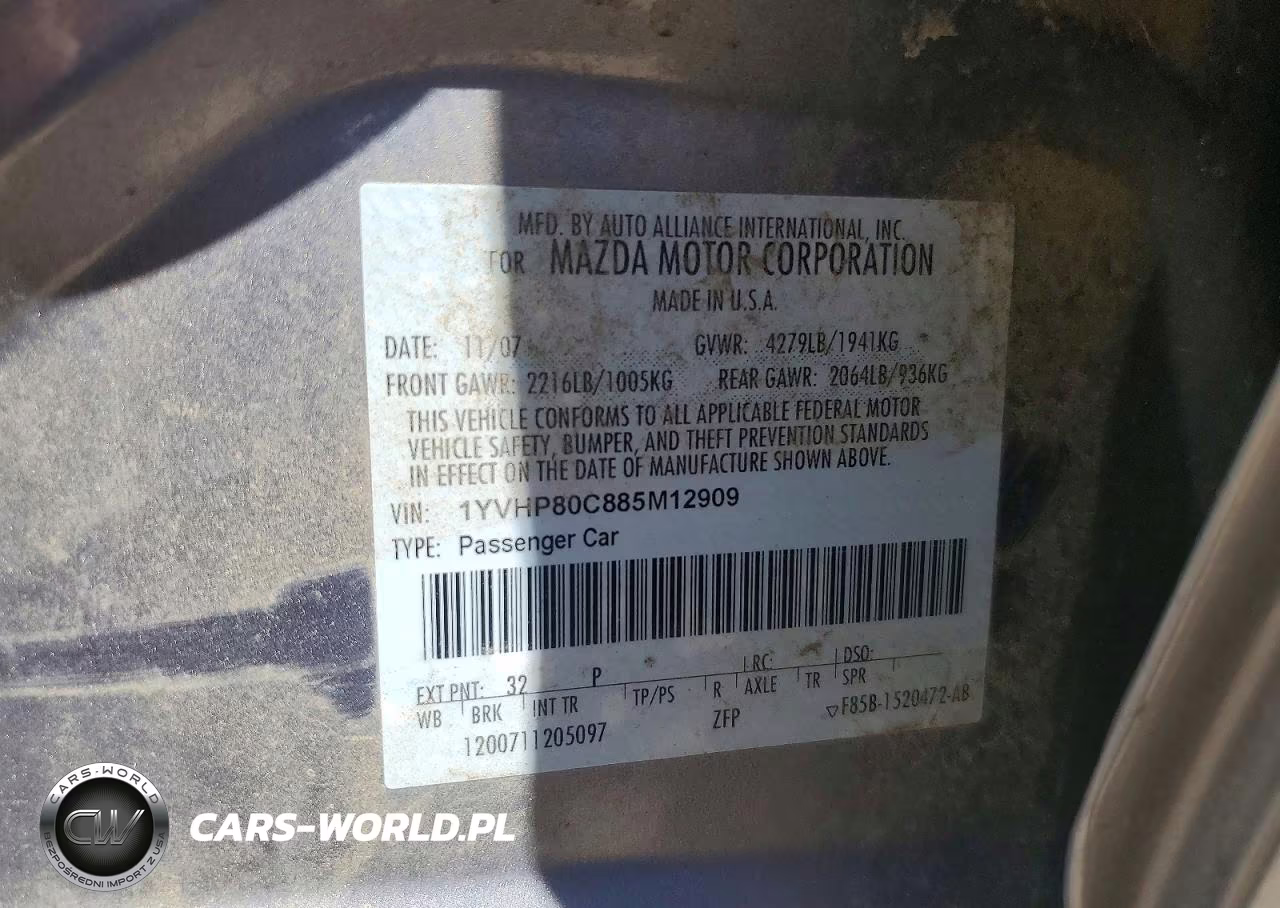 2008 Mazda 6 I VIN:1YVHP80C885M12909 - 12