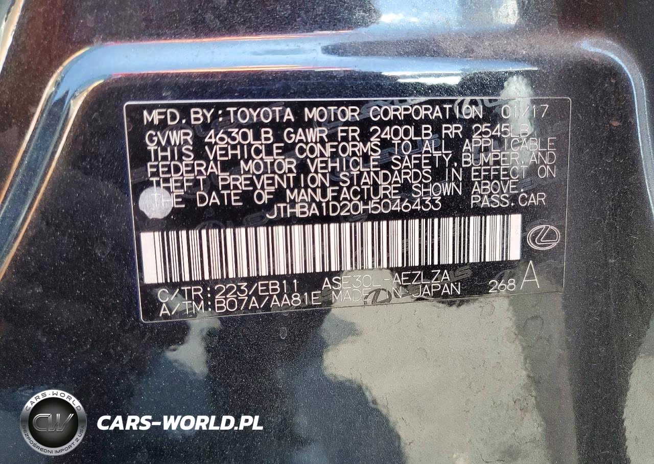 2017 Lexus Is 200T VIN:JTHBA1D20H5046433 - 12