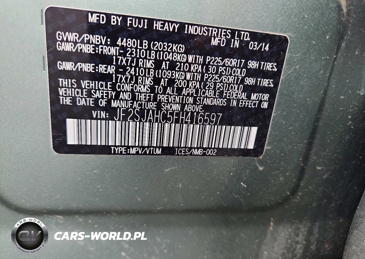 2015 Subaru Forester 2.5I Limited VIN:JF2SJAHC5FH416597 - 12