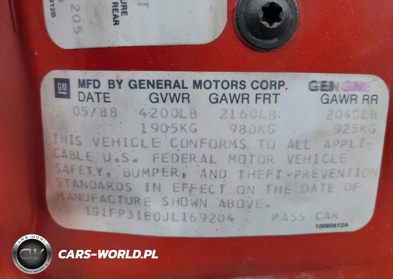 1988 Chevrolet Camaro VIN:1G1FP31E0JL169204 - 12