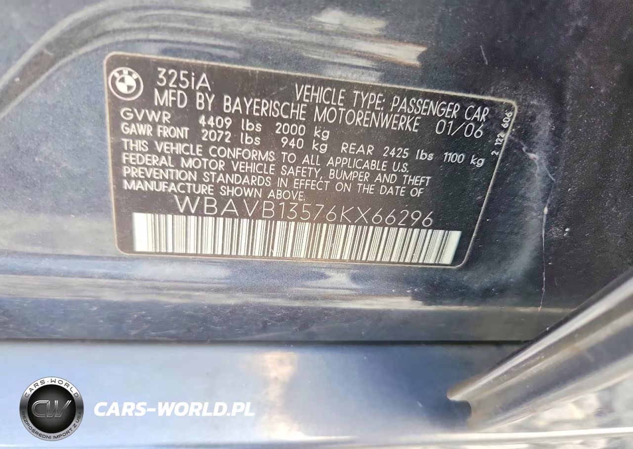 2006 BMW 325 I VIN:WBAVB13576KX66296 - 13