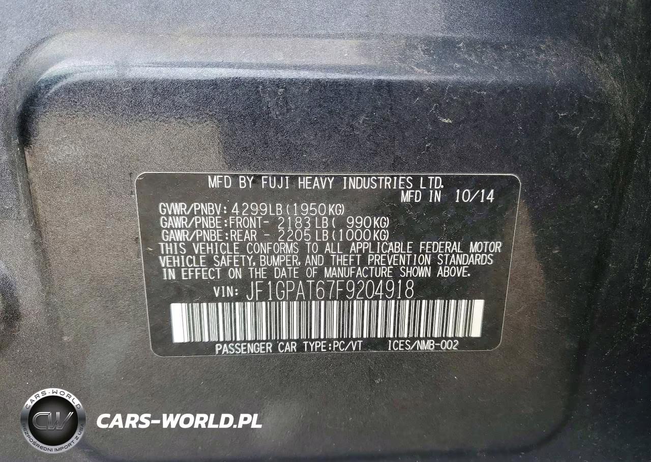 2015 Subaru Impreza Sport VIN:JF1GPAT67F9204918 - 12