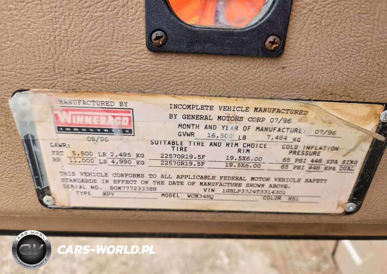 1996 Winnebago Vectra Rv VIN:1GBLP37J4T3314301 - 10