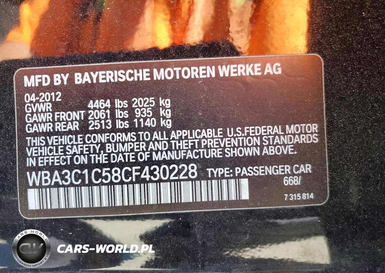 2012 BMW 328 I Sulev VIN:WBA3C1C58CF430228 - 13