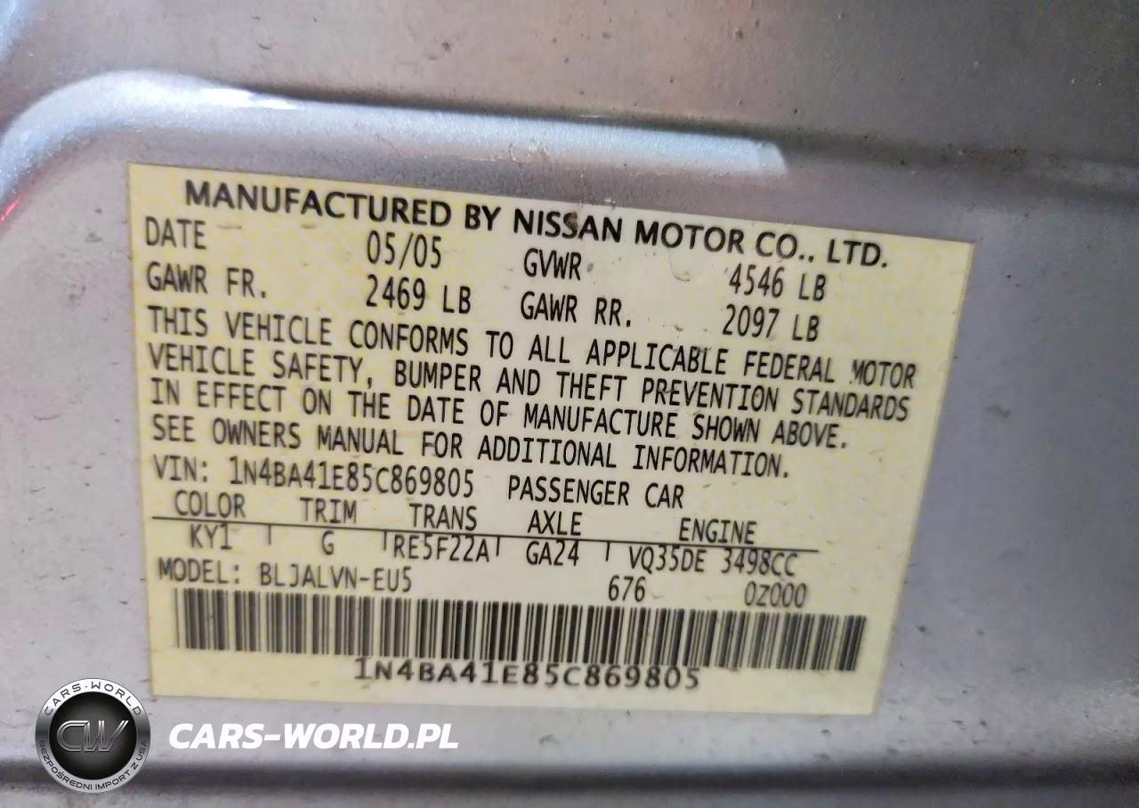 2005 Nissan Maxima 3.5 Se VIN:1N4BA41E85C869805 - 13