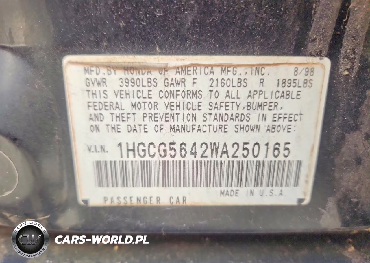 1998 Honda Accord Lx VIN:1HGCG5642WA250165 - 12
