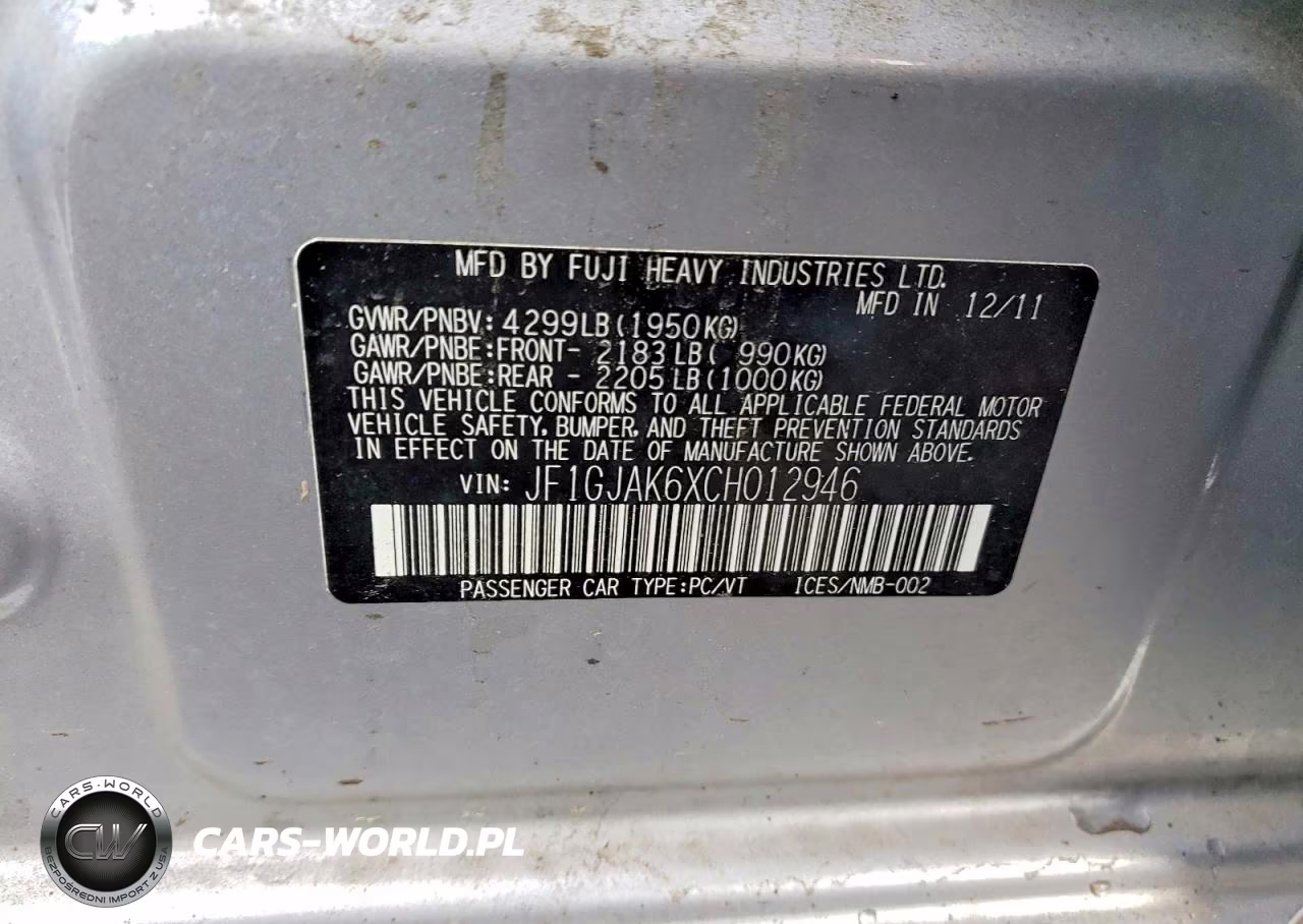 2012 Subaru Impreza Limited VIN:JF1GJAK6XCH012946 - 12
