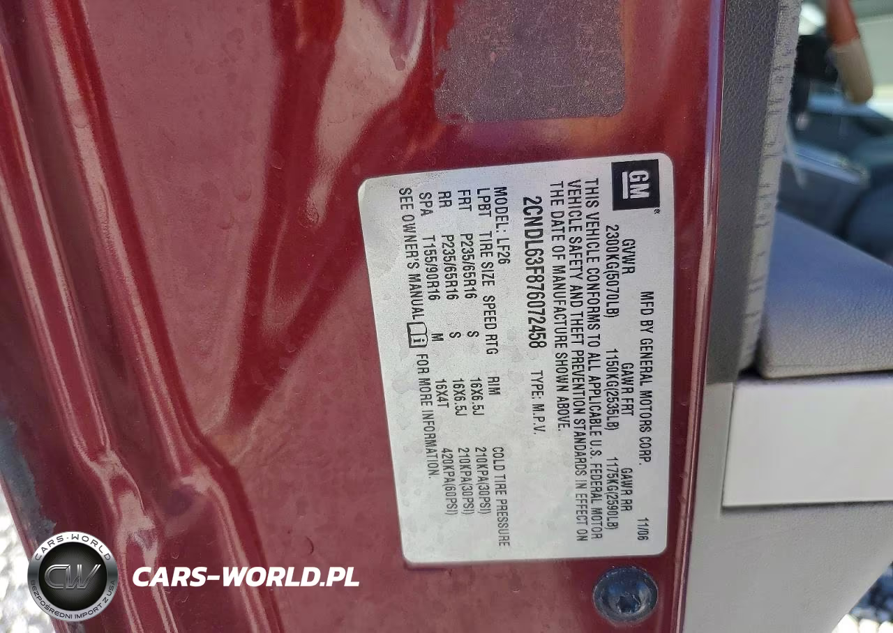2007 Chevrolet Equinox Lt VIN:2CNDL63F876072458 - 13